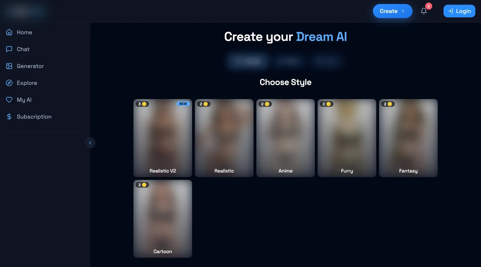 Première étape du créateur de personnage de darlink.ai : choix du style visuel